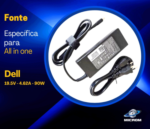 Fonte Específica All in One Dell 90W 19,5V, 4.62A / COMPATÍVEL