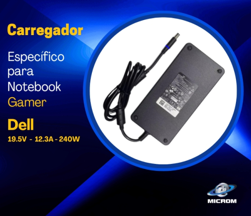 Carregaodor Notebook Dell Gamer - 19.5V | 240W - 12.3A / ESPECÍFICO.